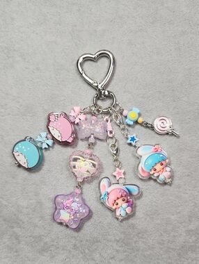 Pastel Little Twin Stars Charm Keychain - Cute Pink & Blue Accessories